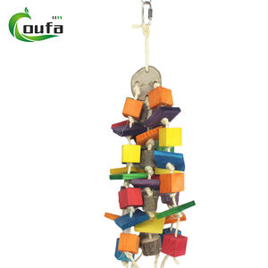Sıcak satış renkli papağan Pet kuş büyük ahşap bloklar çiğneme kafes büyük orta kuşlar için asılı oyuncak renkli salıncak oyuncaklar - Product Image 4