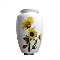 Urne funéraire blanche avec motif tournesol, taille adulte, dôme, pour présentation sur table, en métal, urne commémorative pour cendres d'amis bien-aimés