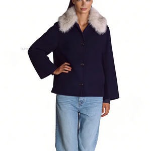 Manteau en laine pour femme avec col en fausse fourrure - Coupe ample, simple boutonnage, mode hiver - Product Image 3