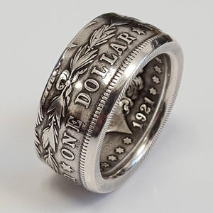 H155 Antique Stainless Steel <b>Ring</b> Plant Pattern Unisex Fashion Jewelry Gift 1921 Dollar <b>Coin</b> Design - Product Image 1