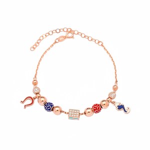 Red Enamel <b>Horseshoe</b> and Blue Seahorse CZ Stone Charm Bracelet Wholesale Handmade 925 Sterling Silver Fine Jewelry - Product Image 2