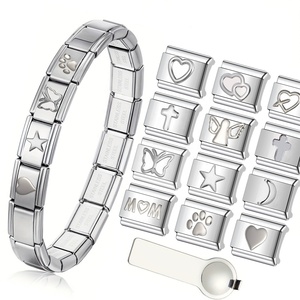 Nueva Pulsera Elástica de Acero Inoxidable con Diseño de Corazón, Estilo Italiano, Fabricada en Yiwu, con Dijes de Estrella y Mariposa Estampados, DIY - Product Image 1