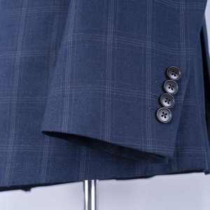 Trajes de hombre oficiales con diseño a cuadros, trajes de hombre azules de 3 piezas, pantalón y <span class=keywords><strong>camisa</strong></span>, <span class=keywords><strong>traje</strong></span> de hombre ajustado de un solo pecho para fiesta de boda - Product Image 6