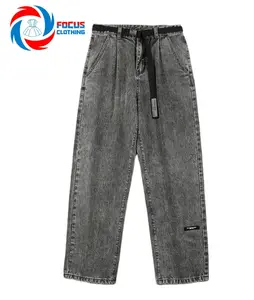 2022 autunno e inverno nuovo stile Jeans neri e grigi gamba dritta pantaloni lunghi cintura pantaloni larghi Jeans larghi per uomo