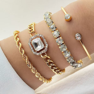4 Pieces/Set Light Luxury Simple Design Geometric Chain <b>Bracelet</b> Personalized Women's Alloy <b>Bracelets</b> Fashionable Jewelry - Product Image 1