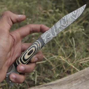 Back Lock 9" Handmade Damascus Steel Pocket <b>Knife</b> Pakka Wood Handle <b>Folding</b> <b>Knife</b> with leather Sheath - Product Image 2