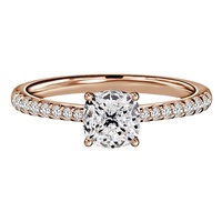 Bague de fiançailles en or massif 10K/14K/18K avec diamant de laboratoire taille coussin 3 carats, sertie quatre griffes et pavé, certifiée IGI, personnalisable CVD/HPHT