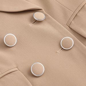 Women's Suit Set Beige Double Breasted Blazer Pants Anti-Wrinkle Spring Autumn Office Wear - Product Image 4