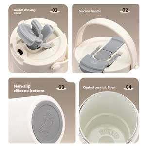 Tasse thermos doublée de céramique de grande valeur pour femmes avec poignée en acier inoxydable Tasse à café et eau glacée froide portable de grande capacité - Product Image 2