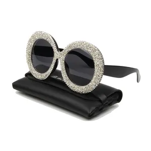 2024 Großhandel Schatten modische Sonnenbrille Uv 400 Übergröße rund Diamant Damen Bling Sonnenbrille