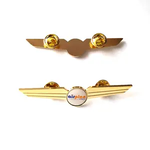 High Quality Custom Print Logo Metal 3d Gold Plated Pilot Wings Aviation Airline Badges