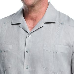 Camisa <span class=keywords><strong>Guayabera</strong></span> personalizada del fabricante para hombre, camisa de vacaciones de lino 100% con diseño plisado, cuello cubano de cuatro bolsillos para ropa de verano - Product Image 4
