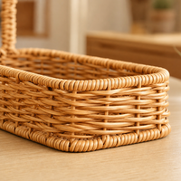 Plateau de rangement d'entrée en rotin synthétique PP tissé à la main avec 4 crochets en bois pour clés, bijoux et articles divers de bureau