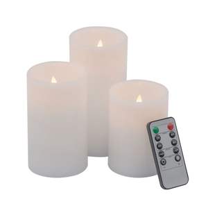 Led <b>Candle</b> <b>Set</b> Of 3 White Flameless <b>Candles</b> With Remote Timer Wax Material For Home Decoration Cylinder Shape Matte Finish - Product Image 1