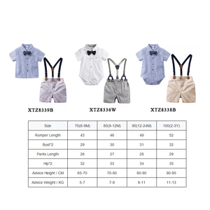 बच्चा लड़का गर्मी के कपड़े सेट धनुष टाई rompers + ब्रेसिज़ लघु पैंट जेंटलमैन बेबी लड़कों सूट - Product Image 2