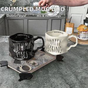Taza de Café de Cerámica para Parejas, Estilo Clásico Único y Creativo, Diseño Simple Arrugado e Irregular para Hombres y Mujeres, para Agua, Té y Leche - Product Image 5