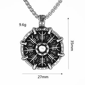 Collier personnalisé en acier inoxydable rond avec boussole viking Vegvisir pour homme - Cadeau avec design de mythologie nordique et runes - Product Image 5