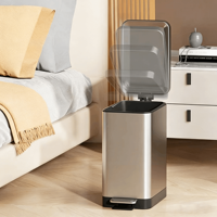 Poubelle rectangulaire en acier inoxydable avec pédale et couvercle à fermeture douce, écologique et silencieuse pour chambre et usage domestique