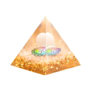 Boule d'orgone Chakra flottante en cristal couleur or, pyramide, cristaux, pour la guérison, 60mm