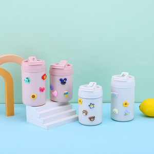 Mini botella de agua de acero inoxidable a prueba de fugas con aislamiento al vacío de doble pared de dibujos animados de 300ml y 500ml con pajita - Product Image 3