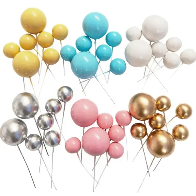 1.5cm/2cm/2.5cm/3cm/4cm Golden Glitter Faux Balls Cake Toppers for Birthday Party Cake Decoration Tools