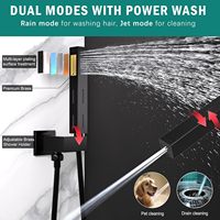 Système de douche thermostatique à 3 poignées avec double pommeau, bec de baignoire 12 pouces, LED et jet corporel complet 6 pouces, finition noir mat
