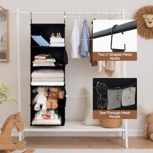 Hanging Closet Organizer 5 <b>Shelf</b> With 2 <b>Hooks</b> Foldable Space Saving Design For Bedroom Storage - Product Image 5