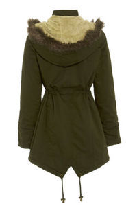 Nouvelle arrivée coton <span class=keywords><strong>kaki</strong></span> <span class=keywords><strong>parka</strong></span> manteau fourrure <span class=keywords><strong>capuche</strong></span> surdimensionnée pour femmes - Product Image 3