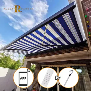 Porte de Patio, auvent motorisé à cassette complète avec lumières led, auvent d'ombrage rétractable, auvent de fenêtre en aluminium, auvent d'extérieur