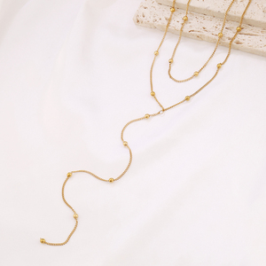 Collana Trendy a Doppio Strato con Ciondolo a Forma di Y, Placcata in Oro 18K, in Acciaio Inossidabile, Regalo per <span class=keywords><strong>Donna</strong></span> - Product Image 5