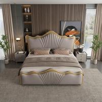 Lit de Luxe Moderne et Confortable en Bois Massif, Tailles King et Queen, avec Rangement Intégré, Ensemble de Mobilier de Chambre Haut de Gamme