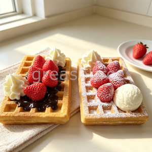 Modèle de dessert rectangulaire simulé, gaufre, fraise artificielle, crème fouettée, crème glacée, accessoire de présentation, décoration de vitrine de boulangerie, pour photos culinaires - Product Image 6
