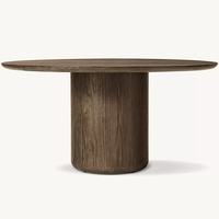 Table à manger en bois minimaliste moderne avec plateau arrondi et base en forme de tambour, 6 places, meubles de salle à manger écologiques et durables