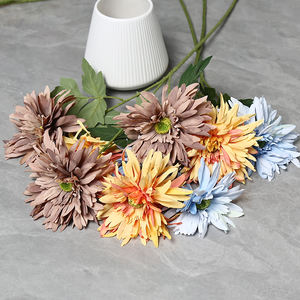 A tre teste fiamma dalia crisantemo Design molto realistico decorazione per festa di nozze da me fiori artificiali di alta qualità - Product Image 5