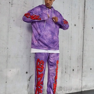 Ensemble de survêtement pour homme Street Acid Wash Sun Dried Faded Hoodie Jogging Flared Sweatpants, imprimé numérique personnalisé, coupe oversize - Product Image 3