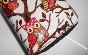 कस्टम प्यारा उल्लू मुद्रित टुकड़े टुकड़े में कैनवास यात्रा बटुआ पर्स जिपर के आसपास क्रेडिट कार्ड धारक आयोजक - Product Image 5