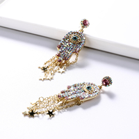 Boucles d'oreilles clous vintage plaqué or Main de Fatima étoile, bijoux en strass colorés, boucles d'oreilles pompon main Hamsa en cristal pour femme