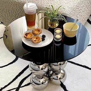 <span class=keywords><strong>Mesa</strong></span> de Centro <span class=keywords><strong>Redonda</strong></span> de Hierro Forjado, Vidrio y Acero Inoxidable, Estilo Nórdico Moderno, para Sala de Estar, Ecológica y Duradera - Product Image 4