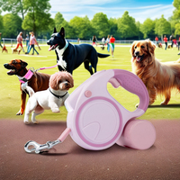 Vente en gros de 5m de collier en corde rétractable automatique en cuir et nylon laisse pour animaux de compagnie à la mode pour la marche de chien en plastique à motif solide durable
