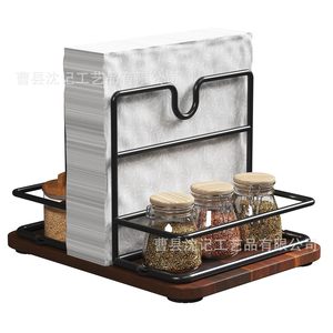 Tissue Paper Storage Rack With <b>Spice</b> <b>Jars</b> Wooden Base Desktop Organizer For Kitchen And Restaurant Use - Product Image 1