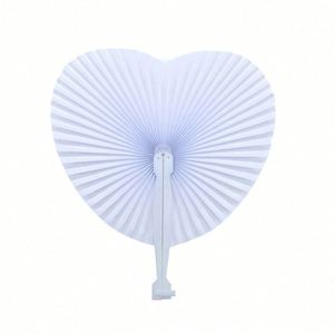 White Heart Shaped Folding Fans Activists' Paper Fans <b>Handheld</b> DIY Wedding Guests' Paper Favor Fan Bulk Party Decorative Supply - Product Image 1