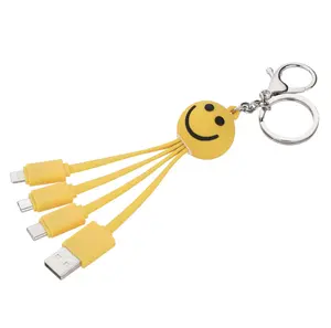 Bespoke Emo Kabel Isi Daya Telepon Multi Kabel Bentuk Kepala Tersenyum Bulat dengan 4 Konektor/Bentuk Wajah Bulat Kabel Pvc 5 Konektor