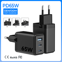 Chargeur GaN 65W Source Factory avec affichage numérique intelligent, charge rapide PD PPS, OTP/OVP/OCP, chargeur mural 3 ports, coffret cadeau premium, câble