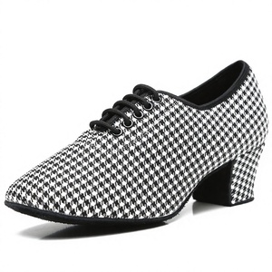 Chaussures de danse de salon pour hommes Baifa Danzo, motif pied-de-poule, dessus en laine, chaussures de caractère avec lacets noirs, cuir de haute qualité, faible MOQ, OEM - Product Image 4