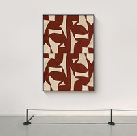 Peinture murale moderne, lignes minimalistes françaises, abstraites, rouge-brun, haut de gamme, grande peinture décorative encadrée pour mur derrière le canapé