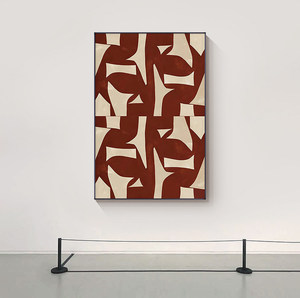 Lukisan dinding modern bergaya minimalis Prancis, garis abstrak merah-cokelat, lukisan dekoratif dinding latar belakang sofa besar kelas atas, berbingkai - Product Image 3