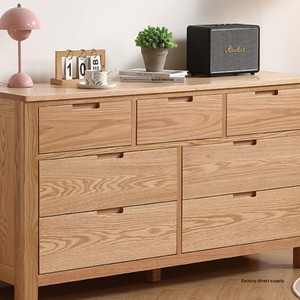 Meuble TV en chêne massif pour chambre et salon avec six tiroirs, entièrement meublé, ensemble de rangement simple - Product Image 2