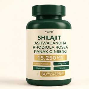 OEM/ODM Organic Certified Vegan 99% Pure <b>Himalayan</b> <b>Shilajit</b> Resin Capsules 60 Capsules/Bottle Immune Support Natural Supplement - Product Image 1