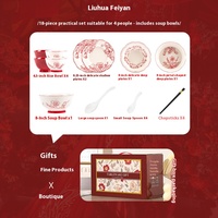 Service de table en céramique de style vintage de luxe, avec un imprimé floral rouge et blanc, vaisselle pour la salle à manger à domicile et les rassemblements familiaux