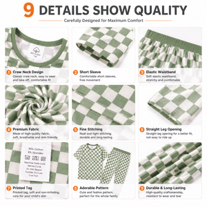 20 Años de Experiencia OEM ODM, Pijamas Familiares con Estampado Completo a Cuadros Verde Salvia, Ropa de Dormir de Bambú Modal para Mamá, Niño y Bebé, Personalización Gratuita - Product Image 5